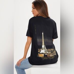 prettylittlething paris print oversized top